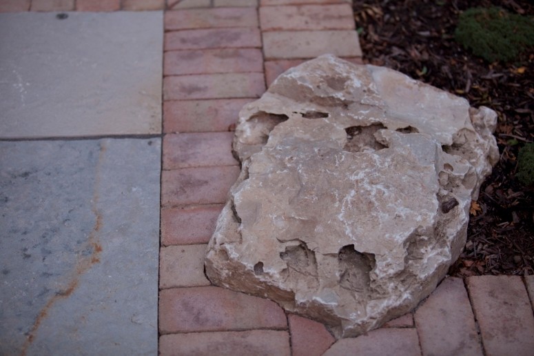 Boulder scribed into patio in Mequon, WI